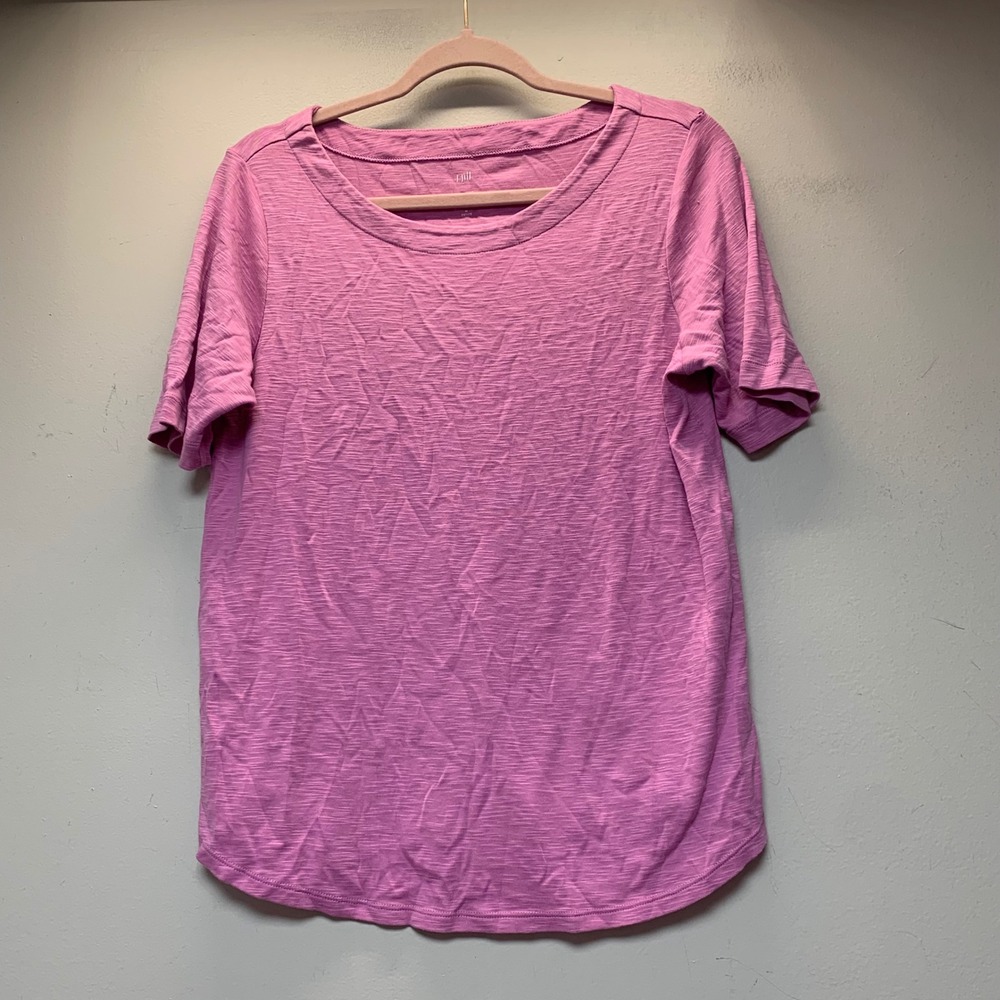 J. Jill Pima-Slub Tee Women MP Pink Excellent Elbow-Sleeve Scoop Neck Cotton